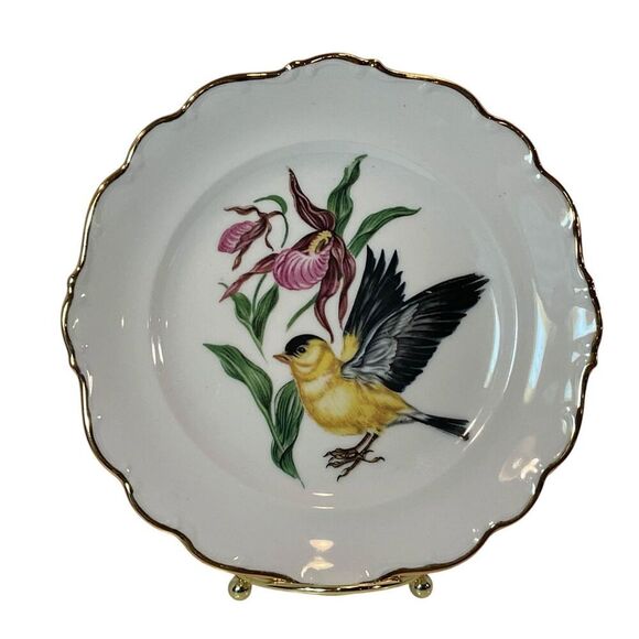 SCHUMANN Arzberg Bavaria Bird Plates Gold Rimmed American Goldfinch 8” Vintage - Picture 10 of 11